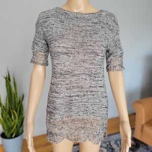 J. Jill Women's Black & White Knit Short Sleeve Tunic Length Top, Linen, Size XS